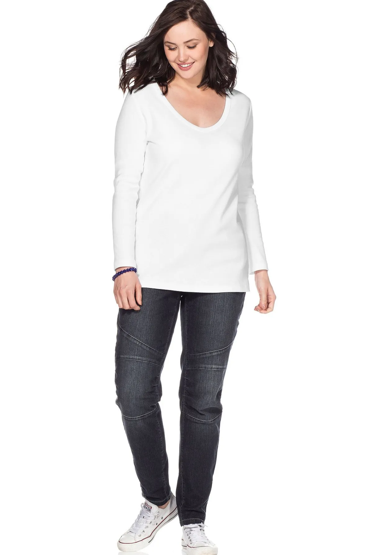 Langarmshirt mit Rundhalsausschnitt, in Rippqualität<sheego Sale