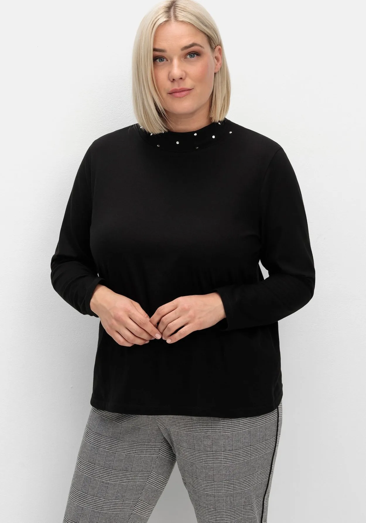 Langarmshirt mit Stehkragen und Glitzerdetails<sheego Clearance