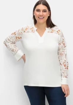 Langarmshirt mit transparenter Spitze<creation L Discount