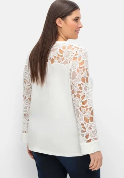 Langarmshirt mit transparenter Spitze<creation L Discount