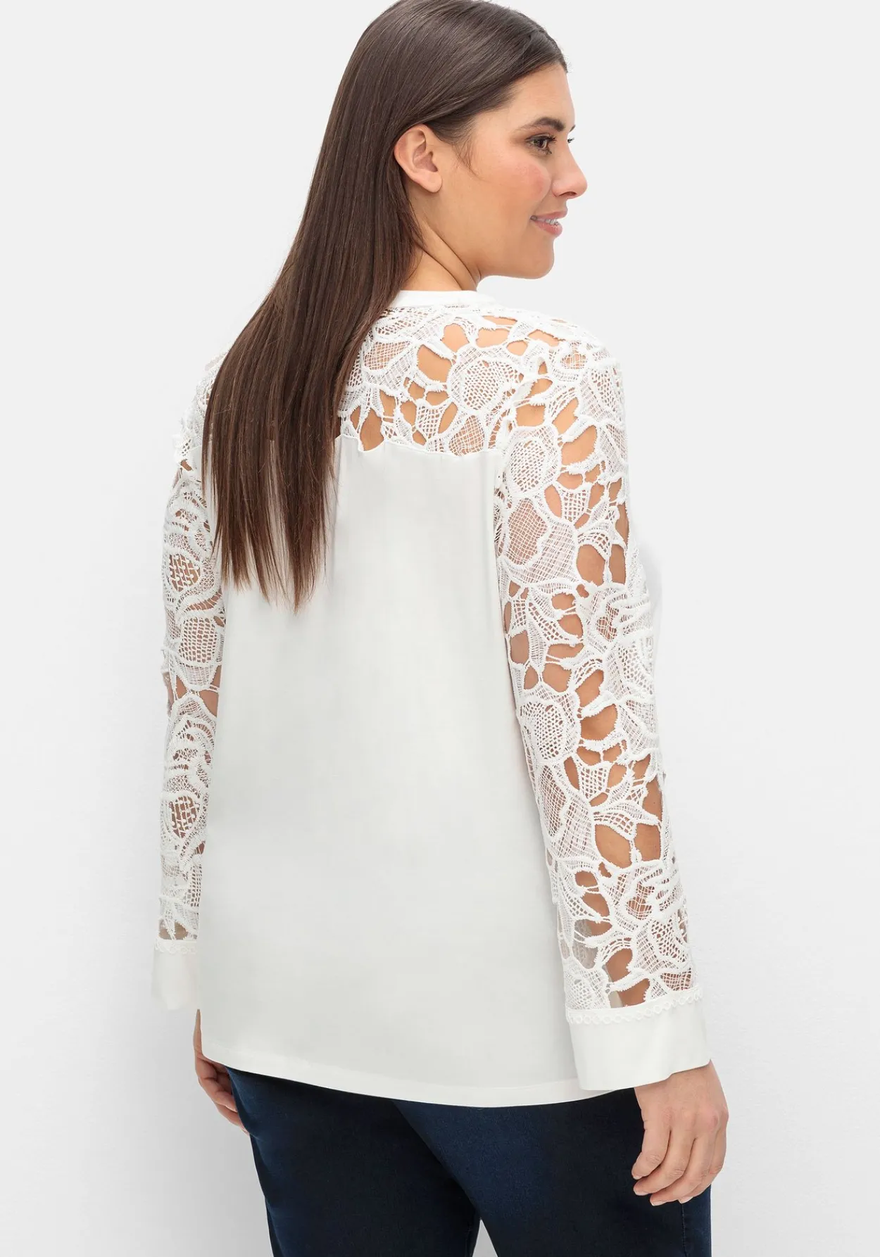 Langarmshirt mit transparenter Spitze<creation L Discount