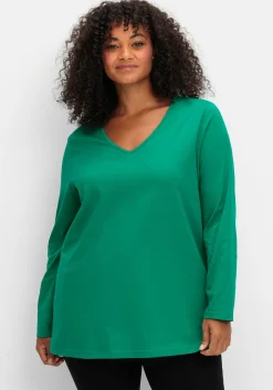 Langarmshirt mit V-Ausschnitt, in leichter A-Linie<sheego Fashion