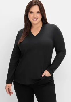 Langarmshirt mit V-Ausschnitt, vorn doppellagig<sheego Discount