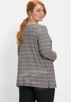 Langarmshirt mit V-Ausschnitt und Kellerfalte<sheego Fashion