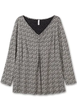Langarmshirt mit V-Ausschnitt und Kellerfalte<sheego Fashion