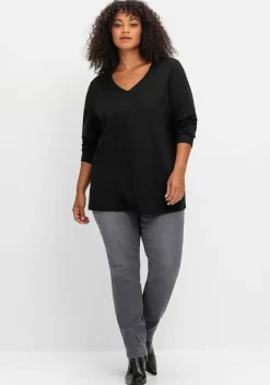Langarmshirt mit V-Ausschnitt, in leichter A-Linie<sheego New