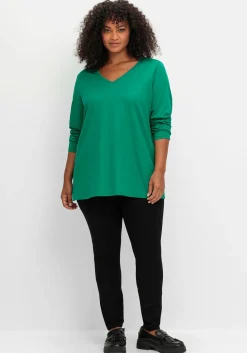 Langarmshirt mit V-Ausschnitt, in leichter A-Linie<sheego Fashion