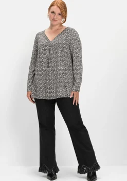 Langarmshirt mit V-Ausschnitt und Kellerfalte<sheego Fashion