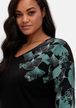 Langarmshirt mit V-Ausschnitt und Blätterdruck<sheego Fashion