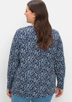 Langarmshirt mit V-Schlitz und floralem Minimalprint<sheego Hot