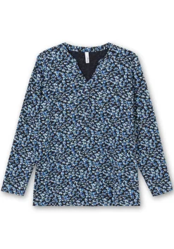 Langarmshirt mit V-Schlitz und floralem Minimalprint<sheego Hot