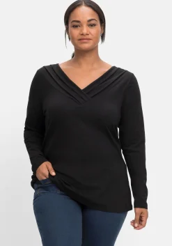 Langarmshirt mit Zierfalten am V-Ausschnitt, A-Linie<sheego by Joe Browns Hot
