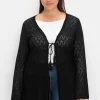 Lange Ajour-Strickjacke mit Bindeband<sheego Outlet