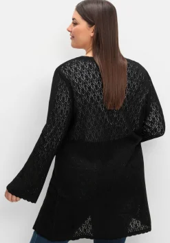 Lange Ajour-Strickjacke mit Bindeband<sheego Outlet
