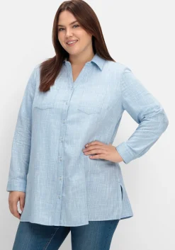 Lange Bluse mit Krempelärmeln, in Leinenoptik<sheego Outlet