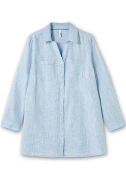 Lange Bluse mit Krempelärmeln, in Leinenoptik<sheego Outlet