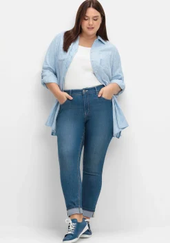 Lange Bluse mit Krempelärmeln, in Leinenoptik<sheego Outlet
