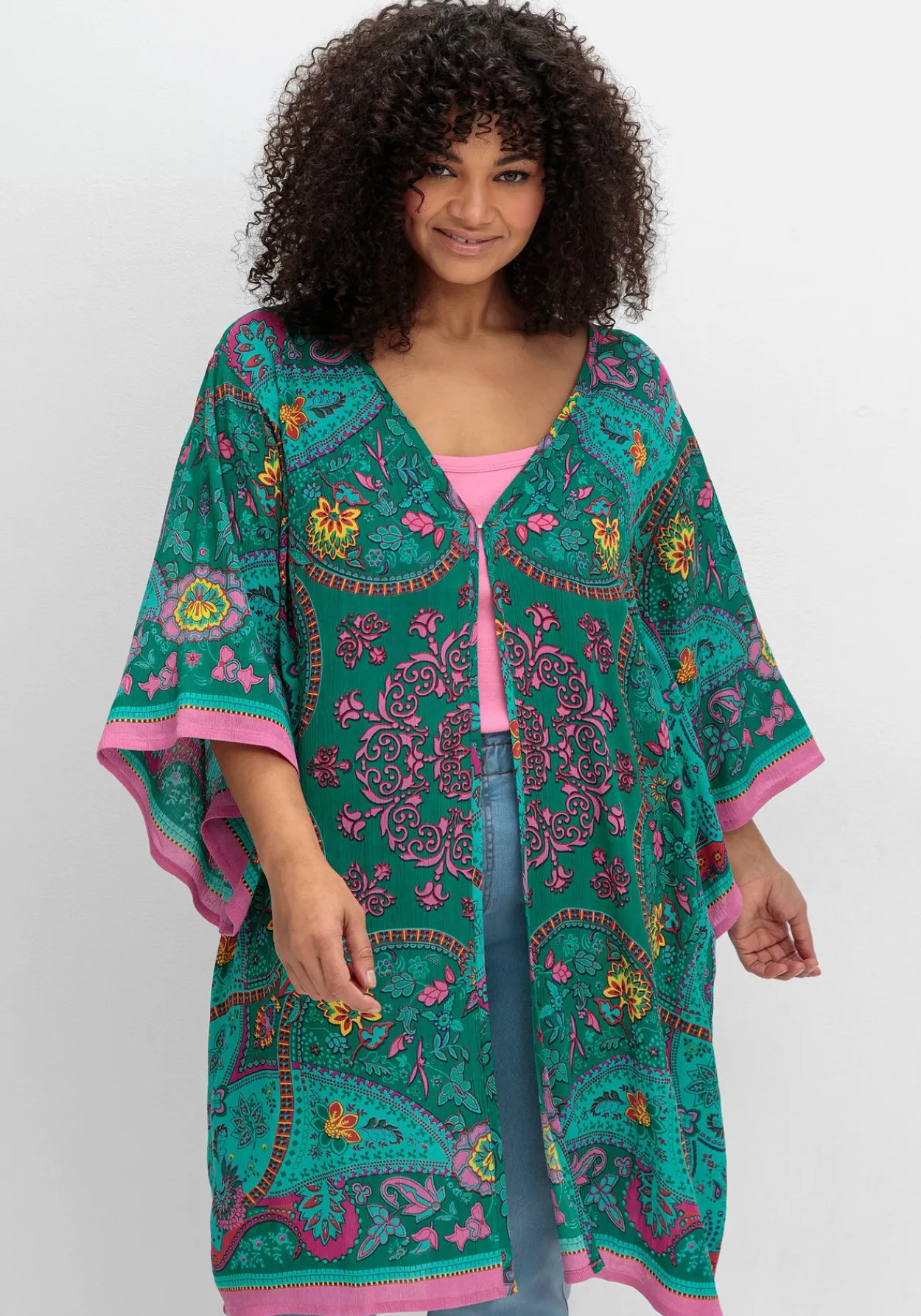 Lange Blusenjacke mit Ornament- und Bordürenprint<sheego by Joe Browns Hot