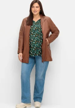 Lange Lederjacke aus Lammnappa, mit Reverskragen<sheego Fashion