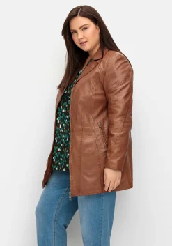 Lange Lederjacke aus Lammnappa, mit Reverskragen<sheego Fashion