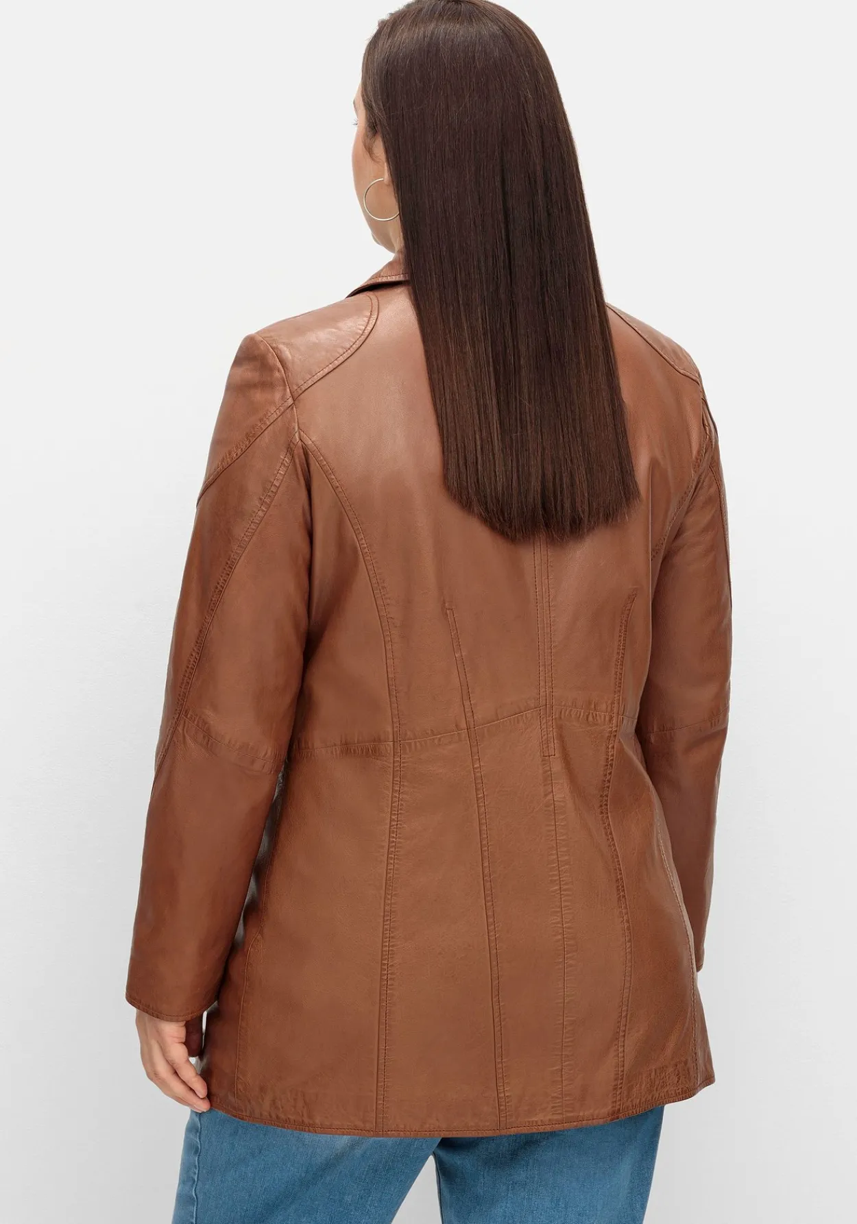 Lange Lederjacke aus Lammnappa, mit Reverskragen<sheego Fashion