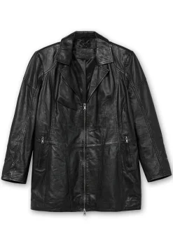 Lange Lederjacke aus Lammnappa, mit Reverskragen<sheego Online