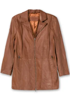 Lange Lederjacke aus Lammnappa, mit Reverskragen<sheego Fashion