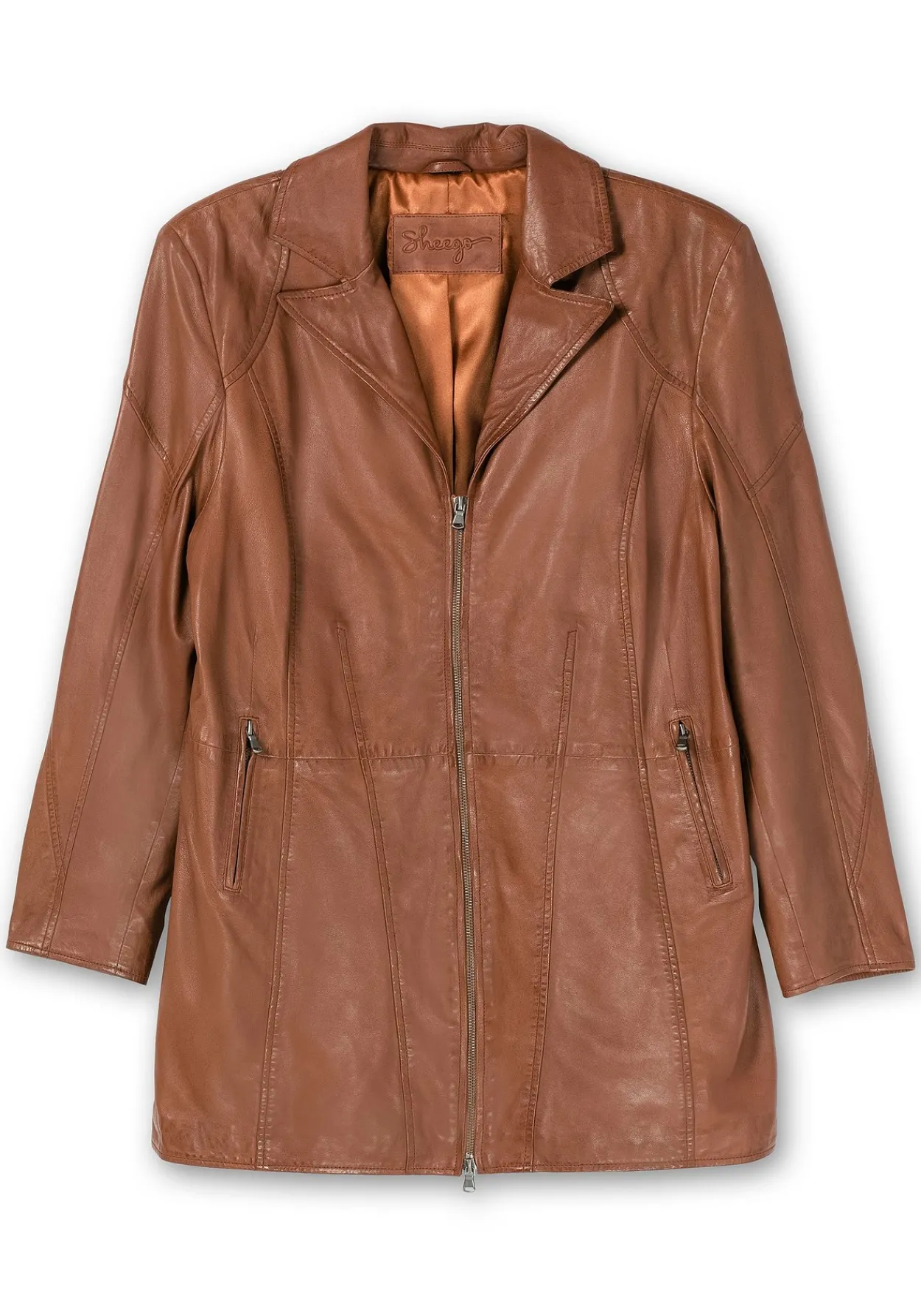 Lange Lederjacke aus Lammnappa, mit Reverskragen<sheego Fashion