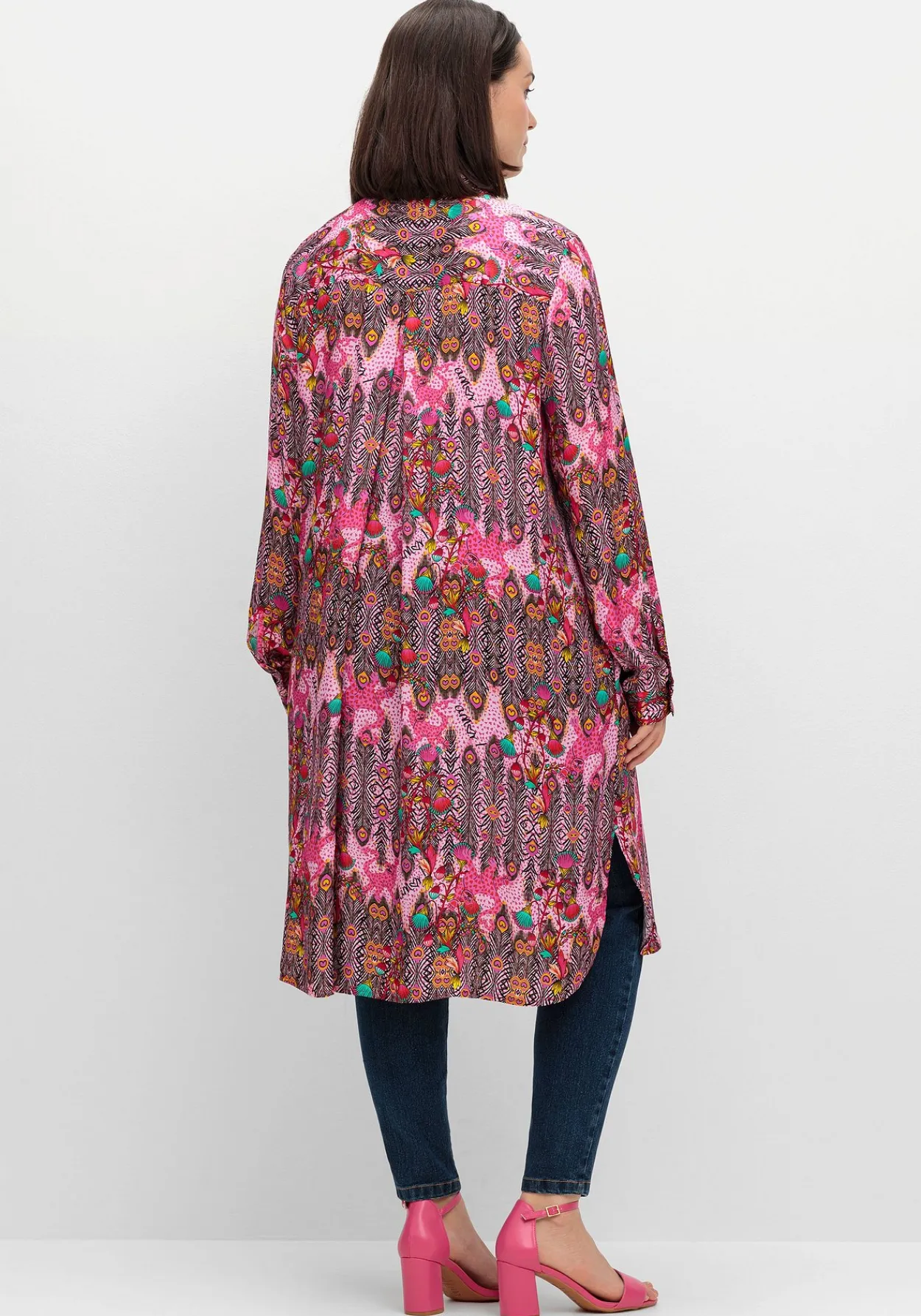 Lange Satin-Hemdbluse im Mustermix<sheego loves miss goodlife New