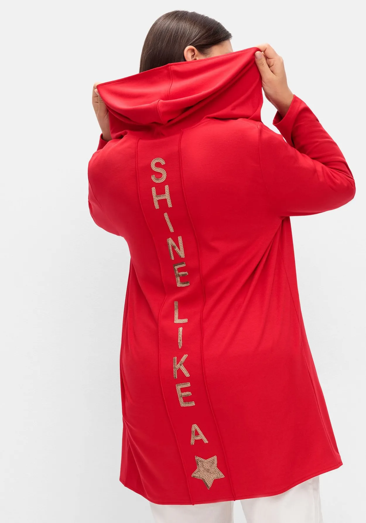 Lange Shirtjacke mit Pailletten-Print im Rücken<sheego Fashion