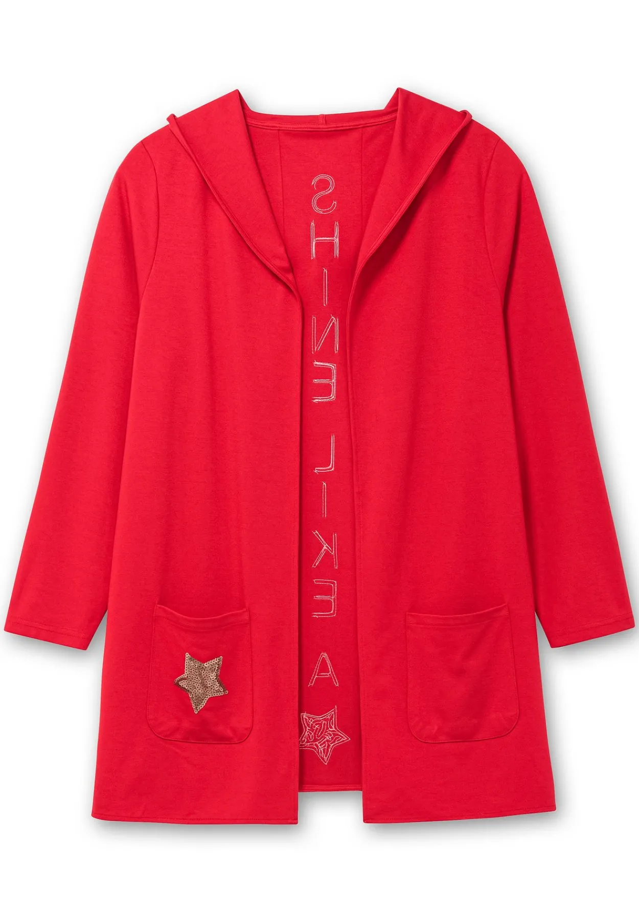 Lange Shirtjacke mit Pailletten-Print im Rücken<sheego Fashion