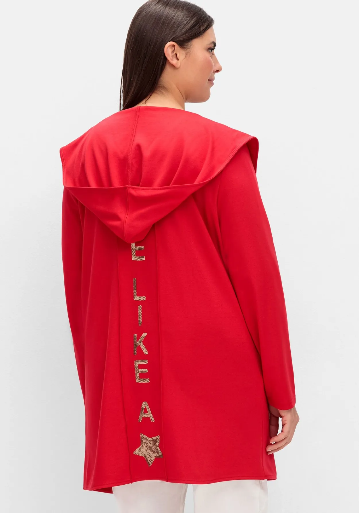 Lange Shirtjacke mit Pailletten-Print im Rücken<sheego Fashion