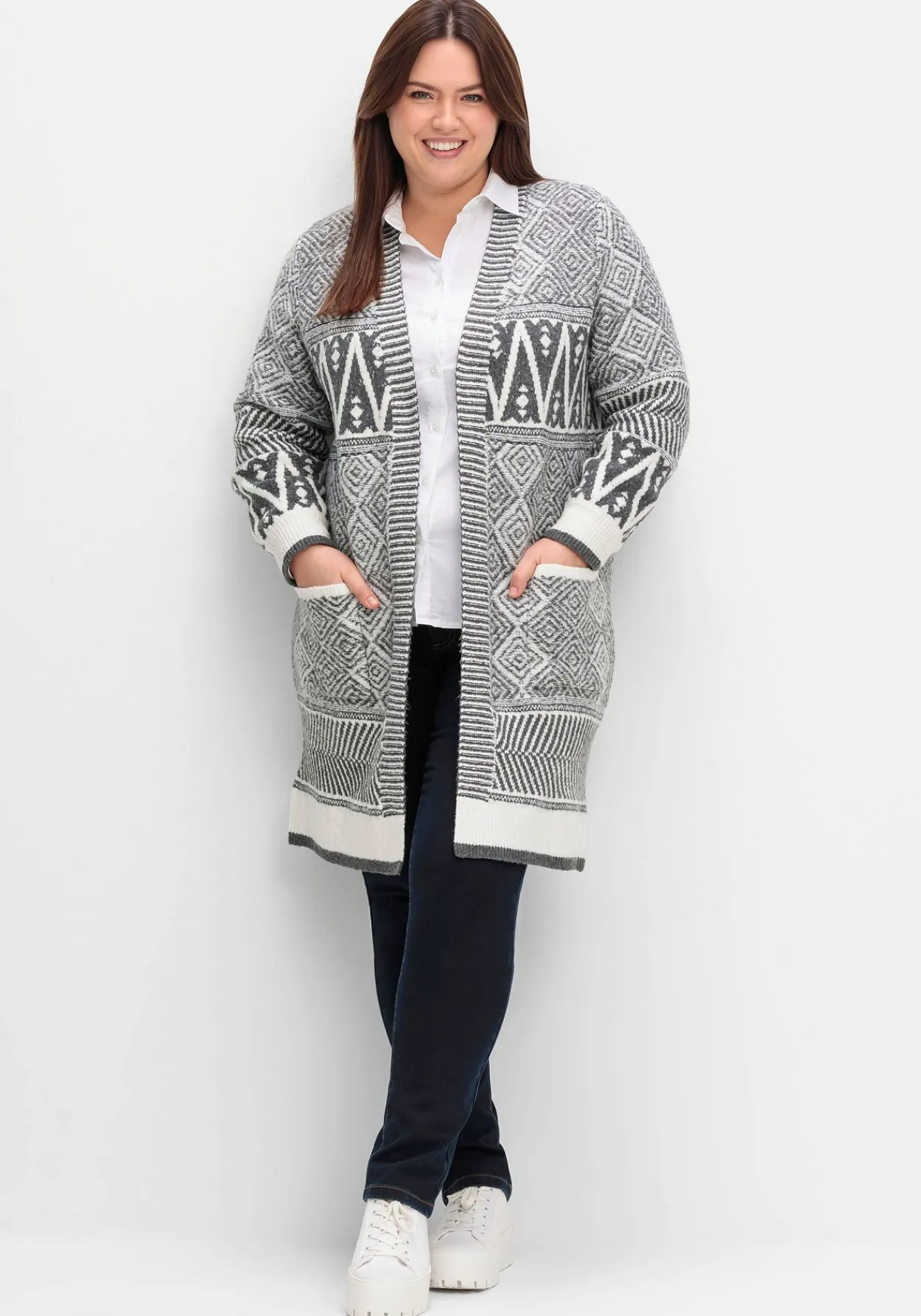 Lange Strickjacke im Jacquard-Mustermix<sheego by Joe Browns Sale