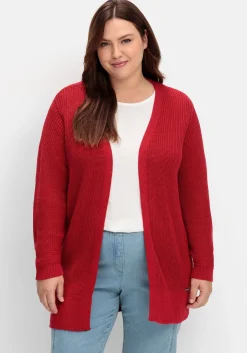 Lange Strickjacke in Grobstrick-Optik, offene Form<sheego x Collection L. Hot