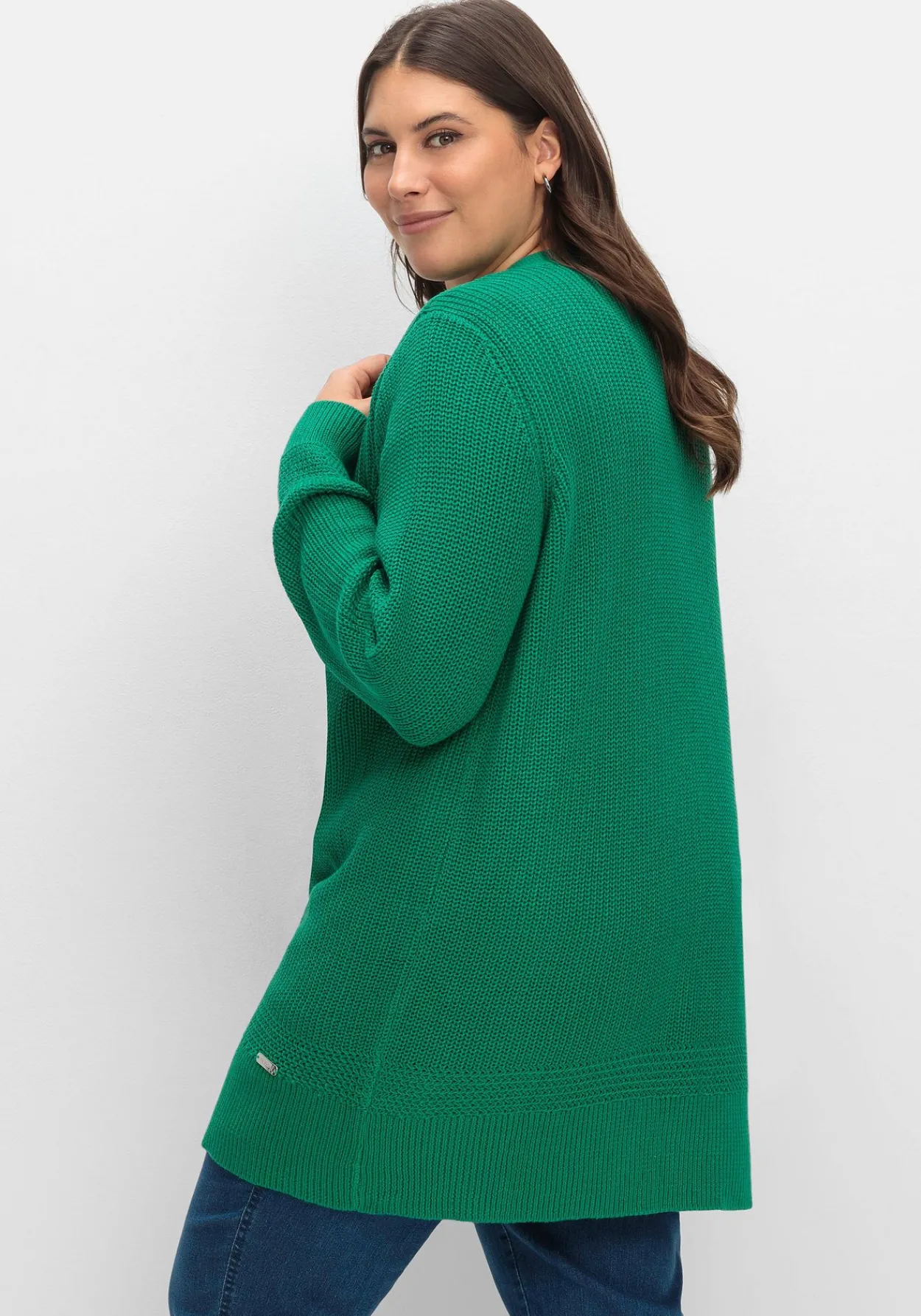 Lange Strickjacke in Grobstrick-Optik, offene Form<sheego x Collection L. Outlet