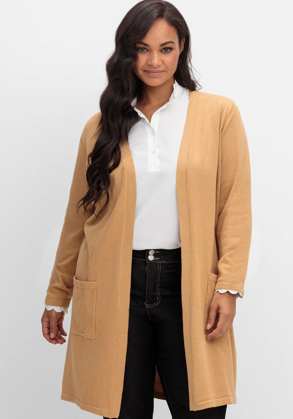 Lange Strickjacke in offener Form, mit Taschen<sheego New