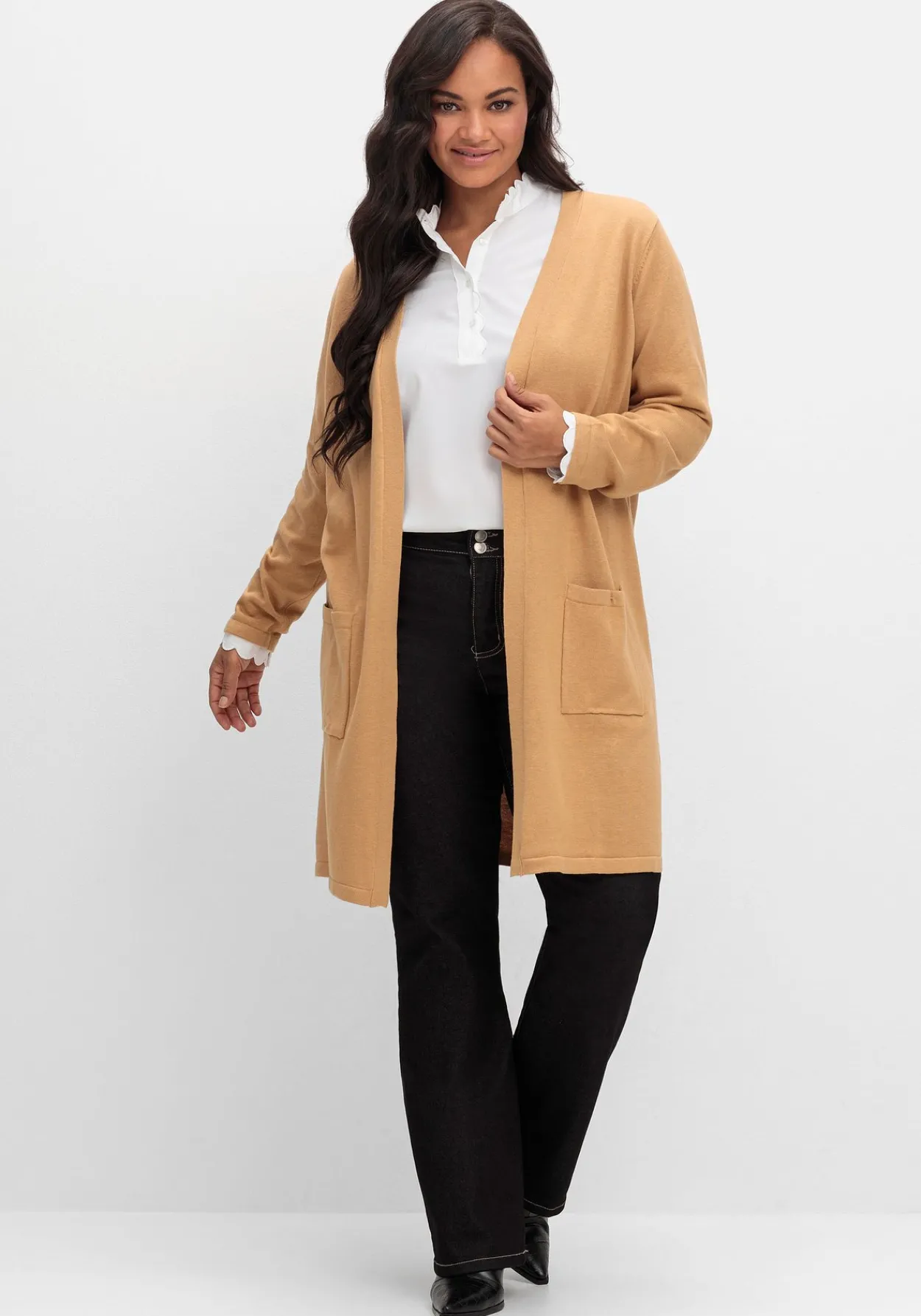Lange Strickjacke in offener Form, mit Taschen<sheego New