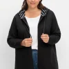 Lange Sweatjacke mit gestreiftem Kapuzenfutter<sheego Outlet