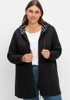 Lange Sweatjacke mit gestreiftem Kapuzenfutter<sheego Outlet