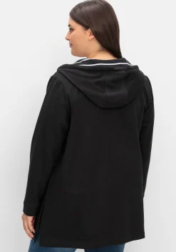 Lange Sweatjacke mit gestreiftem Kapuzenfutter<sheego Outlet