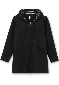 Lange Sweatjacke mit gestreiftem Kapuzenfutter<sheego Outlet
