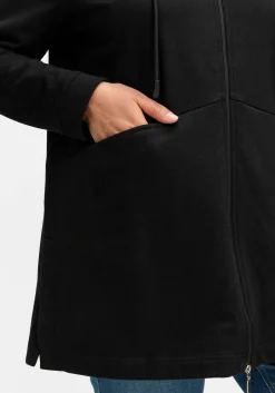 Lange Sweatjacke mit gestreiftem Kapuzenfutter<sheego Outlet