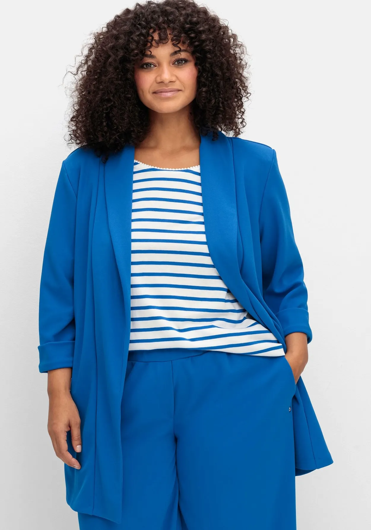 Langer Blazer mit Schalkragen und 3/4-Ärmeln<sheego Discount