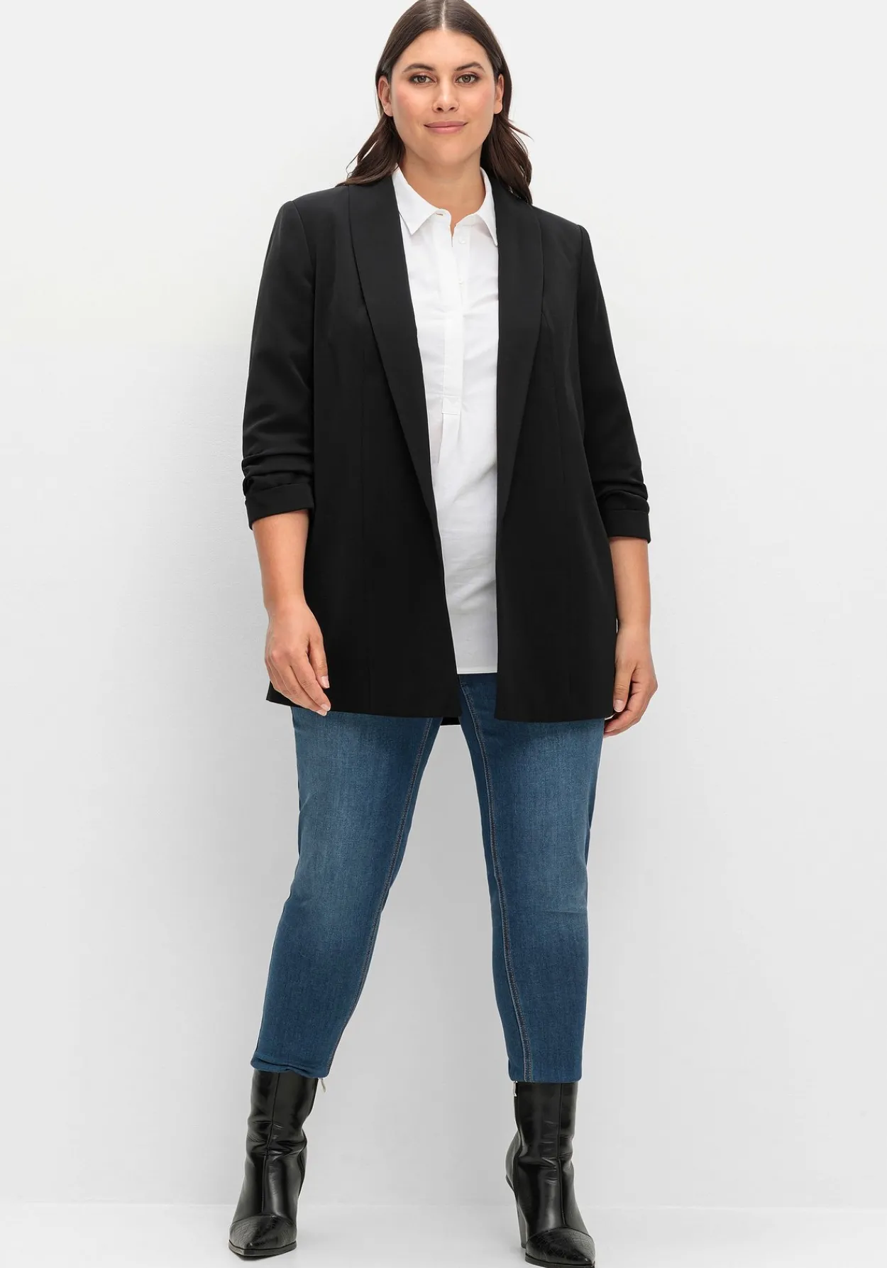Langer Blazer mit Schalkragen und gerafftem 3/4-Arm<sheego Clearance
