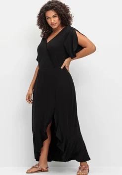 Langes Jerseykleid in Wickeloptik, mit Volantrock<sheego Sale