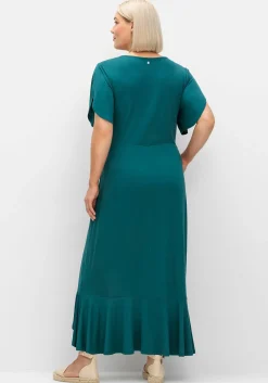 Langes Jerseykleid in Wickeloptik, mit Volantrock<sheego Discount