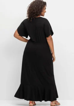 Langes Jerseykleid in Wickeloptik, mit Volantrock<sheego Sale