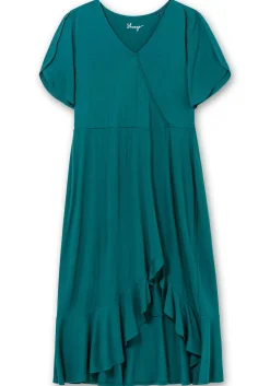 Langes Jerseykleid in Wickeloptik, mit Volantrock<sheego Discount