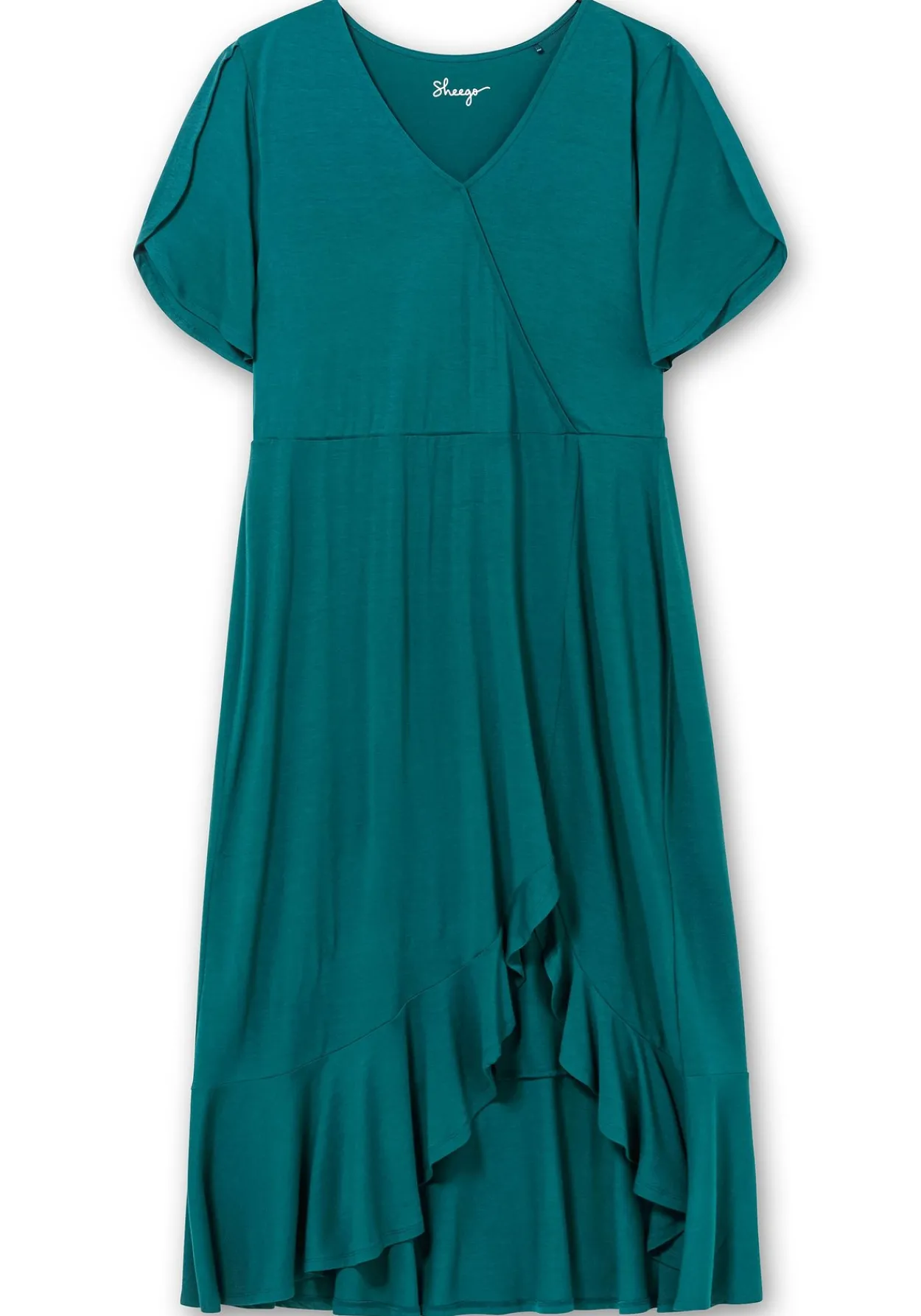 Langes Jerseykleid in Wickeloptik, mit Volantrock<sheego Discount