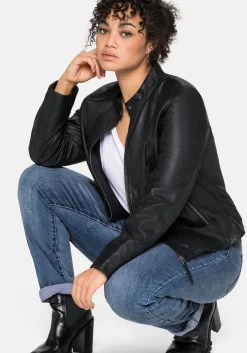 Lederjacke aus Lammnappa, mit Stehkragen<sheego Hot